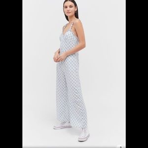 NWT UO Blue & White Checkered Sleeveless Jumpsuit